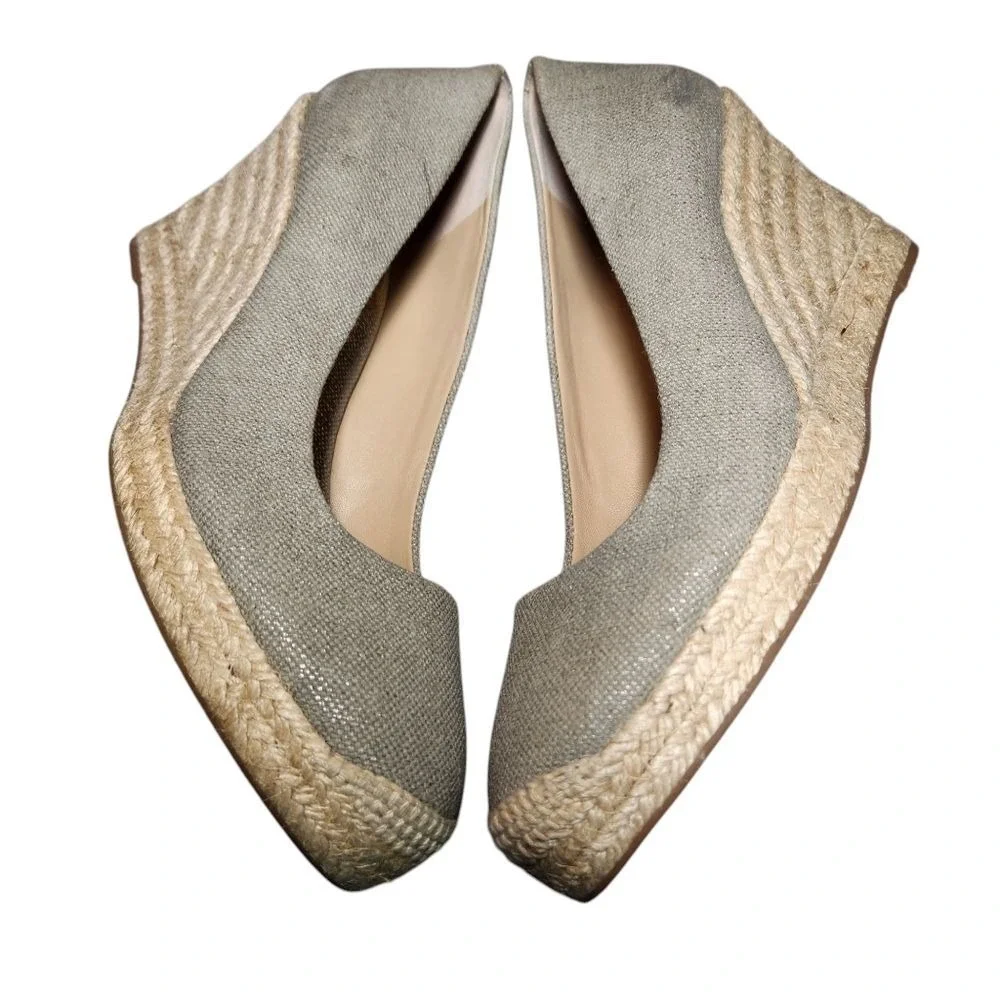 J Crew Espadrille Wedge Platform Metallic Canvas Cream Gold 9 Preppy Coquette